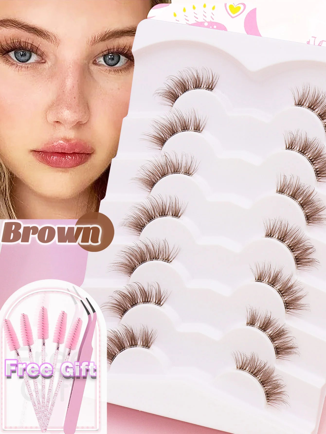 C curl 5Pairs brown style Eyelash Extension Winged Individual Lashes Natural Segmented Eyelash Bundles Makeup Tools