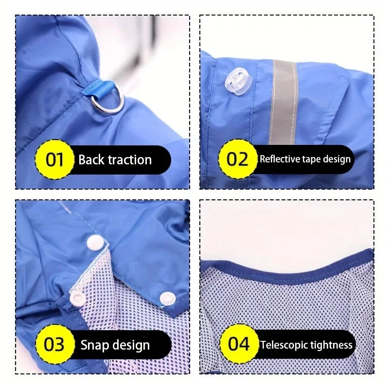 Dog Raincoat Puppy Clothes, Pet Raincoat Hooded Raincoat With D-ring For Dogs Outdoor Supplies