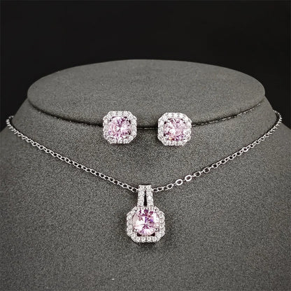 2024 New Trendy Pink Color Earrings and Necklace Pendant Set for Women Anniversary Gift Jewelry Wholesale X1104-E1104