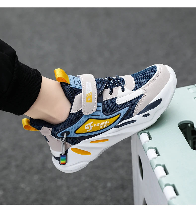 Kid Sneakers Sport Shoes for Boys Fashion Leather Children Breathable Mesh Comfort Shoes Casual Walking Outdoor Running Shoes