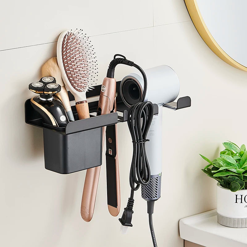 Hairdryer Holder Wall Wall mounted hair dryer rack And Hair Curler Holder Storage Rack Bathroom Organizer