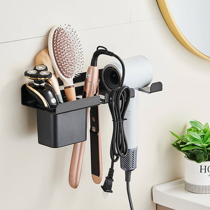 Hairdryer Holder Wall Wall mounted hair dryer rack And Hair Curler Holder Storage Rack Bathroom Organizer