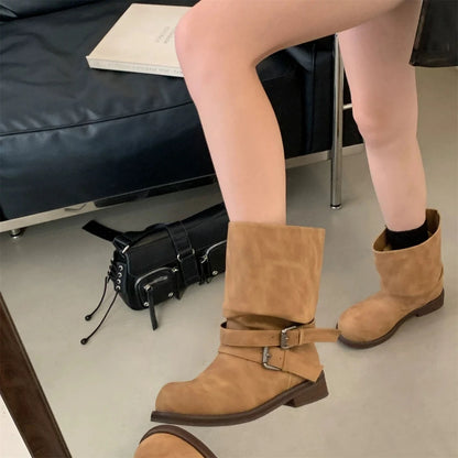 Women's Long Boots Fashion Dress Flats Shoes for Woman Designer Winter Motorcycle Boots 2025 Goth Chelsea Botas De Mujer Shoes