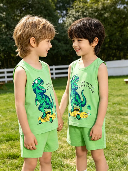 Summer Boys Clothing Sets Children's Sleeveless Cotton Clothes Kids Vest+Shorts 2pcs Boys Outfits Sportwear Cartoon Baby Sets