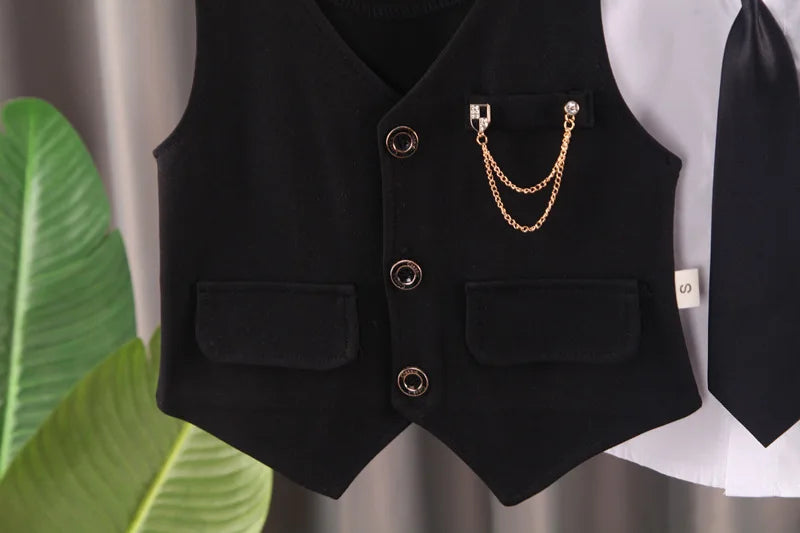 2024 new  boy's solid color children's gentleman suit wear baby chain vest  Tie Shirt three piece formal evening fashion dres