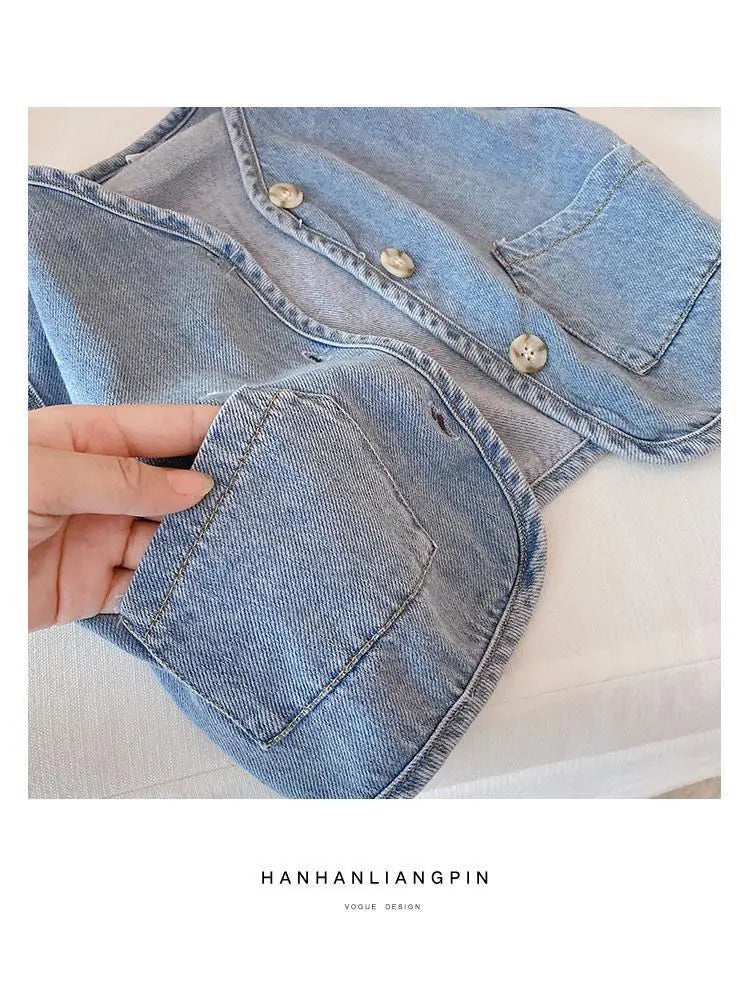 Children's Vest Spring and Autumn Season New Baby Versatile Shoulder Fashion Boys and Girls' Denim Vest Children Clothes