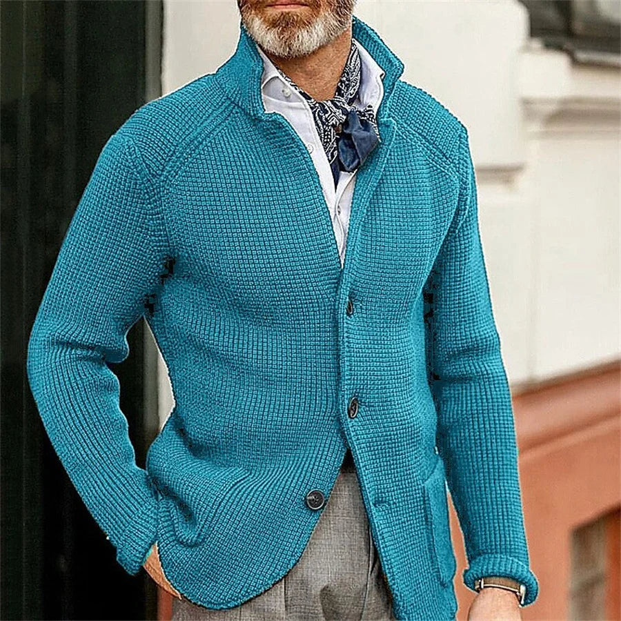New 2025 Men Stand Collar Knitted Coat Long Sleeve Sweater Cardigan Jacket Solid Thick Warm Knitwear Casual Sweatercoat Blazer