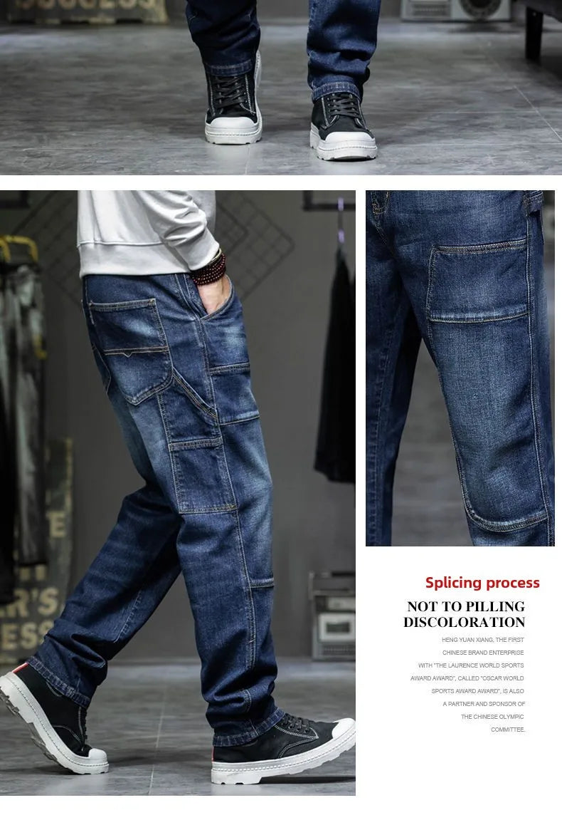 Spring Autumn Men's Jeans Luxury Fashion Plus Size 44 Boyfriend Streetwear Casual Harem Denim Jeans Pants Blue Designer Trousers