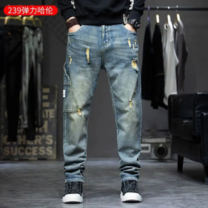 Spring Autumn Men's Jeans Luxury Fashion Plus Size 44 Boyfriend Streetwear Casual Harem Denim Jeans Pants Blue Designer Trousers