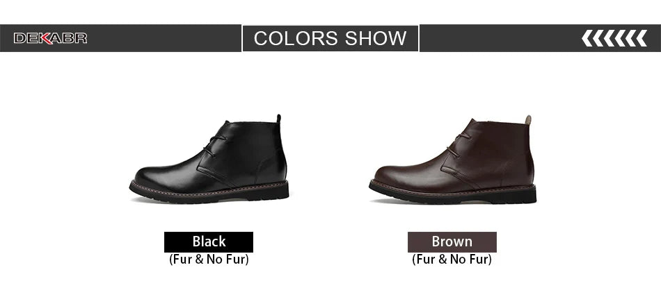 DEKABR Autumn Winter Warm Fur Ankle Boots Business Genuine Leather Mens Boots New Comfortable Soft Handmade Plus Size 48