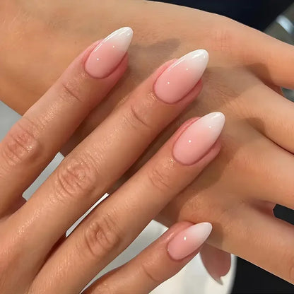 ARTAUG 24PCS Short Press On Nails Square Pink Fingertip White French Trim Press On Nails Full Cover Fake Nails Set Nail