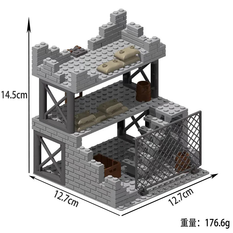 WW2 Military Army Soldiers World War 2 Military Base Observation Tower Model Assemble Building Blocks Bricks Children's DIY Toys