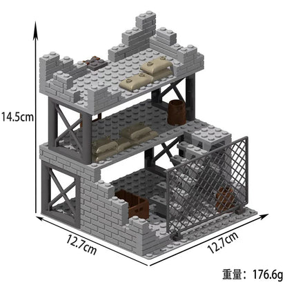 WW2 Military Army Soldiers World War 2 Military Base Observation Tower Model Assemble Building Blocks Bricks Children's DIY Toys
