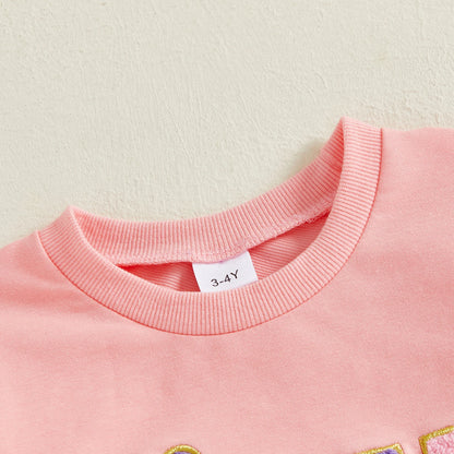 Citgeett Autumn Kids Toddler Girl Birthday Outfit Heart Letter Embroidered Long Sleeve Sweatshirt Contrast Tulle Skirt Set