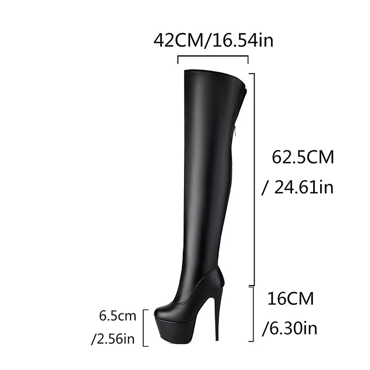 Plus Size Round Toe Super High Slim Heel Sexy Over The Knee High Boots Platform Back Zipper Nightclub Performance Boots