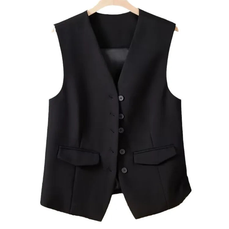 Vest Women Sleeveless Jacket Waistcoat V Neck Single Breasted Tops Outerwear Spring Summer Female 2025 Office Lady Vintage Coat