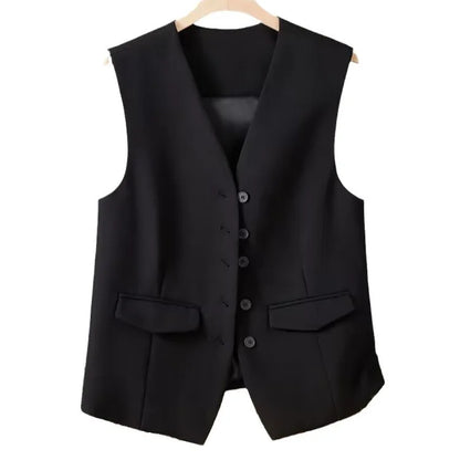 Vest Women Sleeveless Jacket Waistcoat V Neck Single Breasted Tops Outerwear Spring Summer Female 2025 Office Lady Vintage Coat