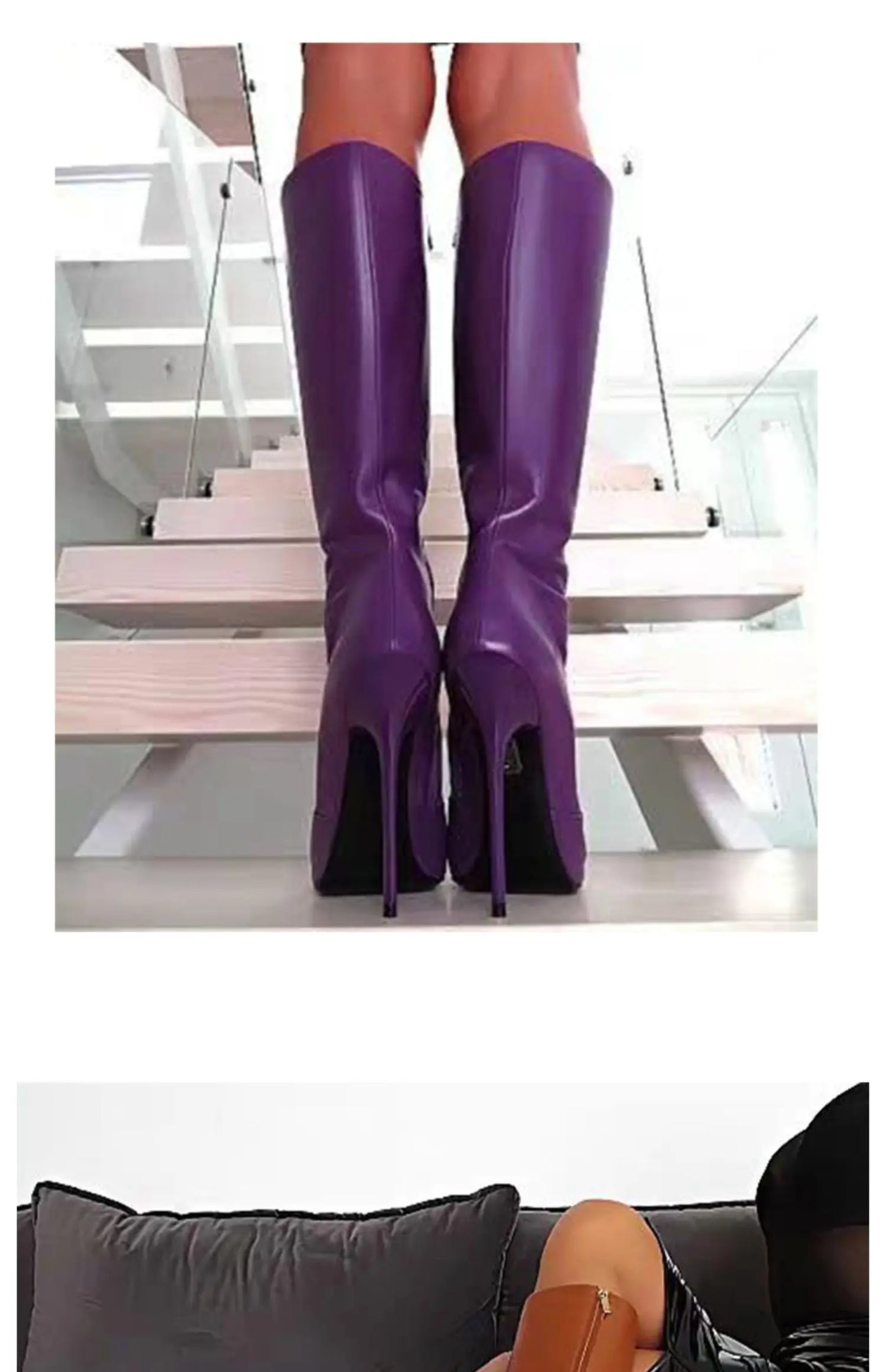 Arden Furtado Patent Leather Skinny boots Pointed toe Side zipper Super high heel Knee high boots Extra large size boots