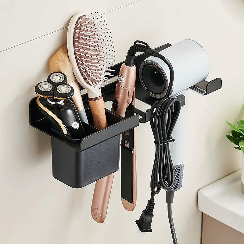Hairdryer Holder Wall Wall mounted hair dryer rack And Hair Curler Holder Storage Rack Bathroom Organizer