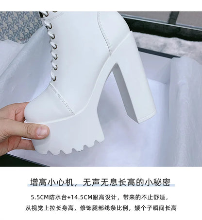 Female Boots Boots For Women Autumn Platform White Black Chunky Super High Heels Ankle High Quality Shoes Woman 2023 Brand New