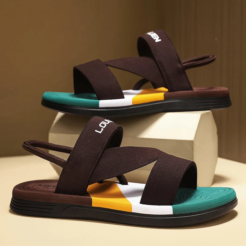 Men's Sandals, Solid Color Blocked Open Toe Breathable Slippers, Comfortable, Non-slip, Durable, Casual Shoes