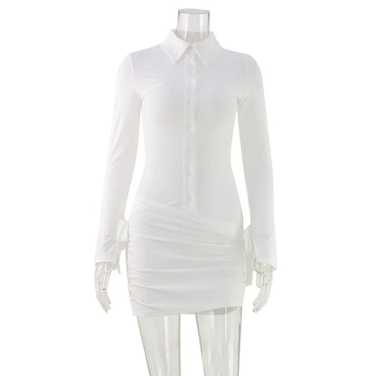Fashion Hip Wrap Chic Bodycon Women Sexy Club  Vestidos Female Outfits Solid Button O Neck Sheath Laides Dresses Long Sleeve