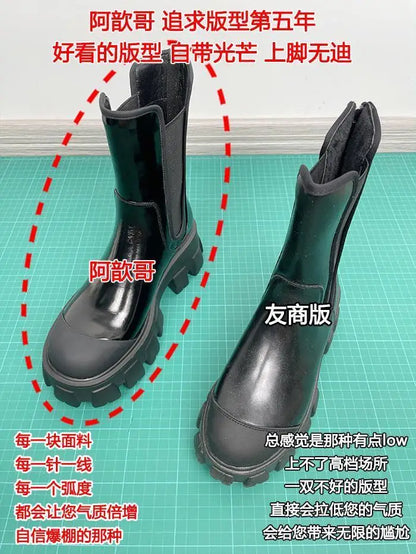 Women Motorcycle Boots Wedges Flat Shoes Woman Spring High Heel Platform Leather Combat Boots Lace Up Shoes Black Girls Platform