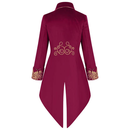 2025 New Blue Lace Tuxedo for Men, Euro- American Medieval Vintage Men's Tailcoat Jacket,medium Length Punk Performance Costume