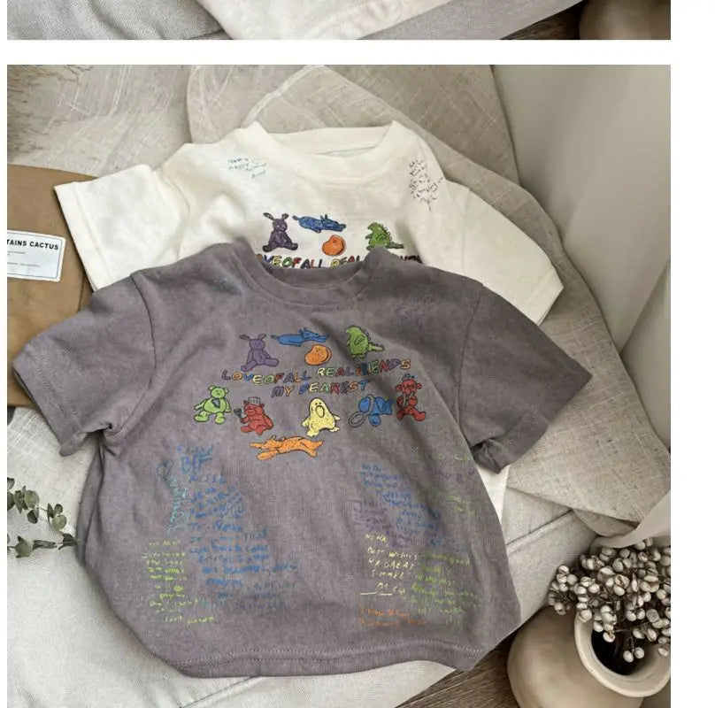 2025 Cartoon Baby T-shirts Korea Style Children's Baby Short Sleeve Printing Tees For Boys Girls