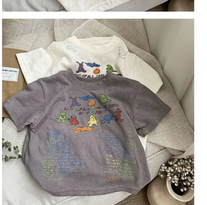 2025 Cartoon Baby T-shirts Korea Style Children's Baby Short Sleeve Printing Tees For Boys Girls