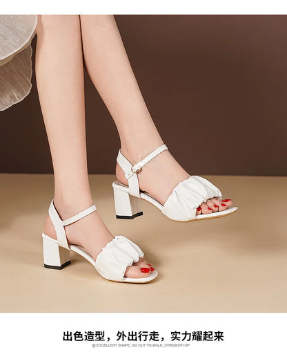 Size 35-42 New Fashion White High Heel Shoe Buckle Sandalias Grace Dress Female Designer Party Shoes 2024 Summer Women's Sandals
