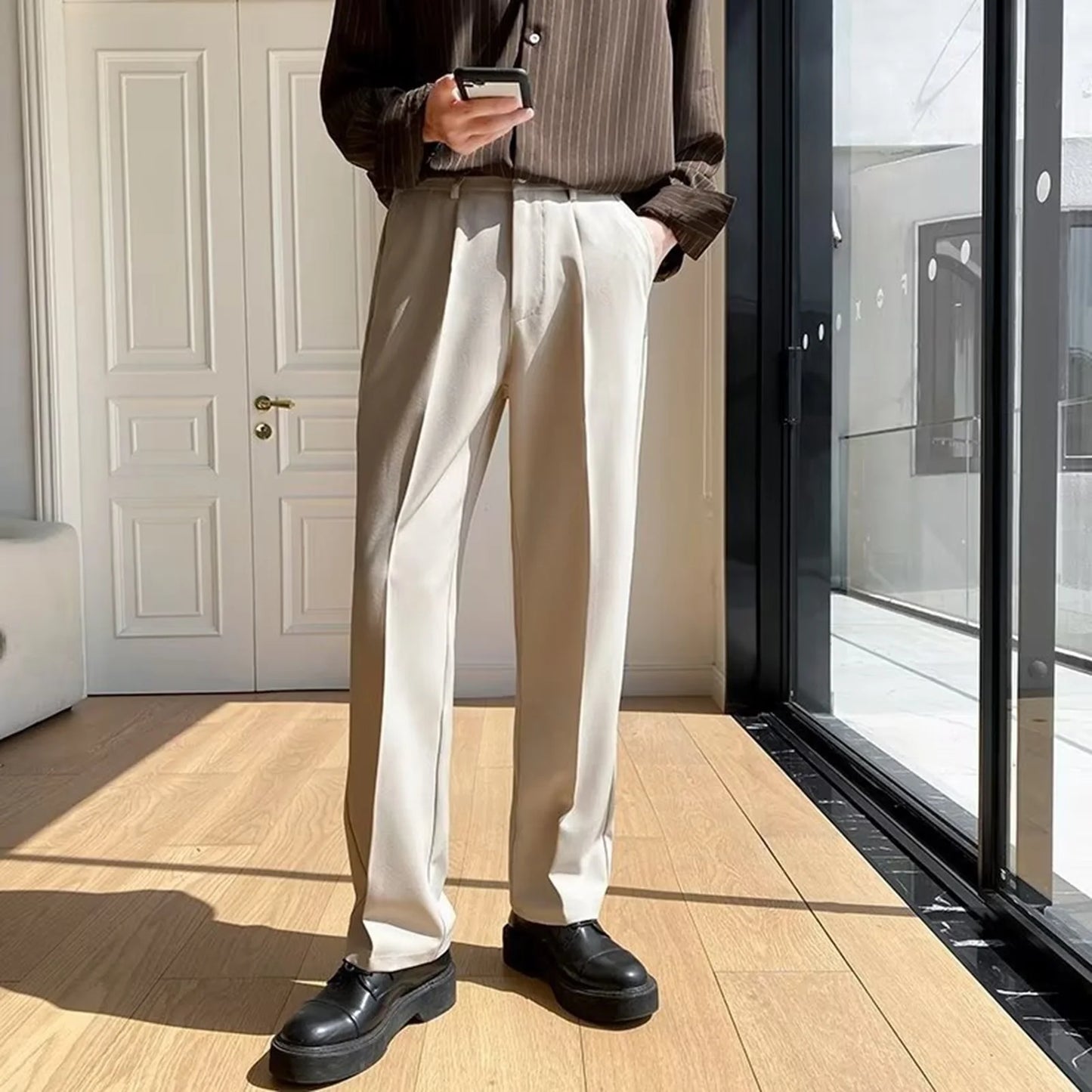 Brown Black Suit Pants Men Slim Fit Fashion Social Mens Dress Pants Korean Casual Straight Pants Mens Office Formal Trousers