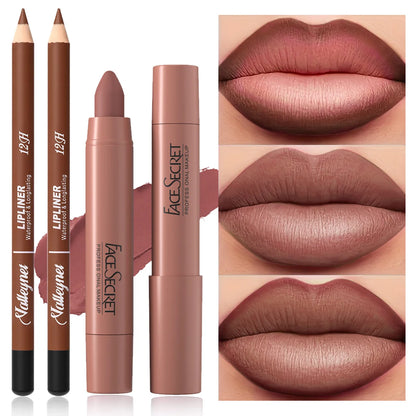 2Pcs/Set Lip Liner + Lipstick Pencil, Matte Velvet Lipstick - Long lasting Lip Combo Set Makeup tutorial Cosmetics
