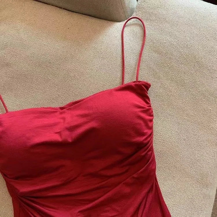 New Women's Halter Top Summer Korean Style Trend Fashion Built-In Women's Bra Stretch Women's Beach Everyday Casual Tank Top