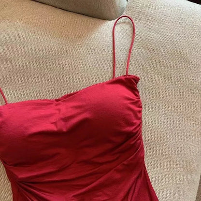 New Women's Halter Top Summer Korean Style Trend Fashion Built-In Women's Bra Stretch Women's Beach Everyday Casual Tank Top
