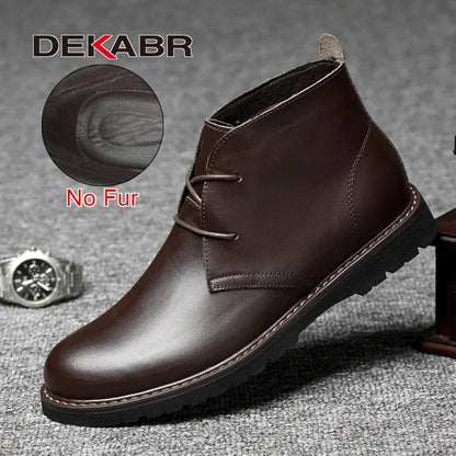 DEKABR Autumn Winter Warm Fur Ankle Boots Business Genuine Leather Mens Boots New Comfortable Soft Handmade Plus Size 48