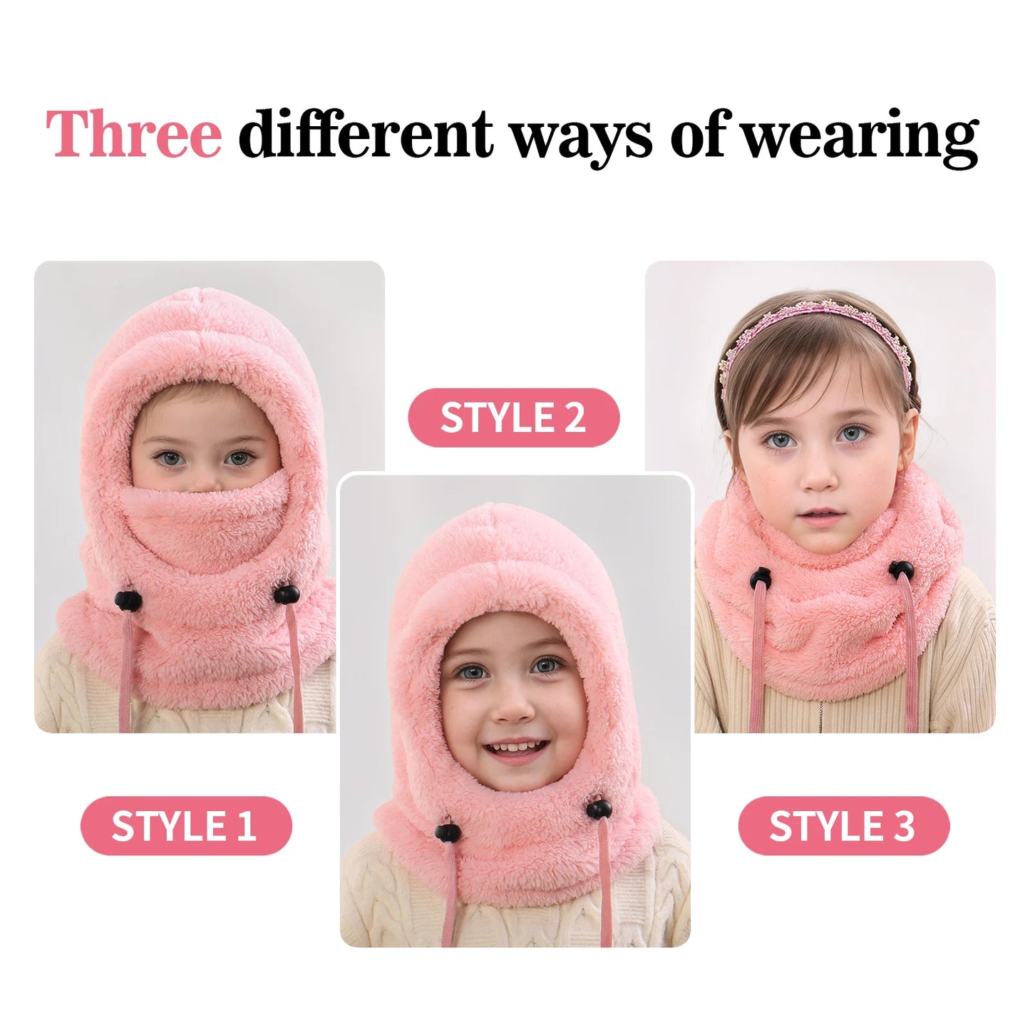 4-14Y Kids' Warm Ear-Protecting Neck Warmer Hat, Thickened Winter Ski Cycling Face Mask Windproof Beanie