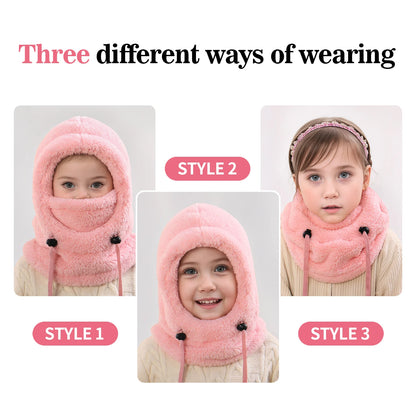 4-14Y Kids' Warm Ear-Protecting Neck Warmer Hat, Thickened Winter Ski Cycling Face Mask Windproof Beanie