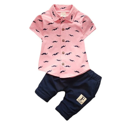 Summer New Cute Boy Suit Children's Printed Short-Sleeved Printed Shirt + shorts Suit Children's Cotton Cute Baby Clothes