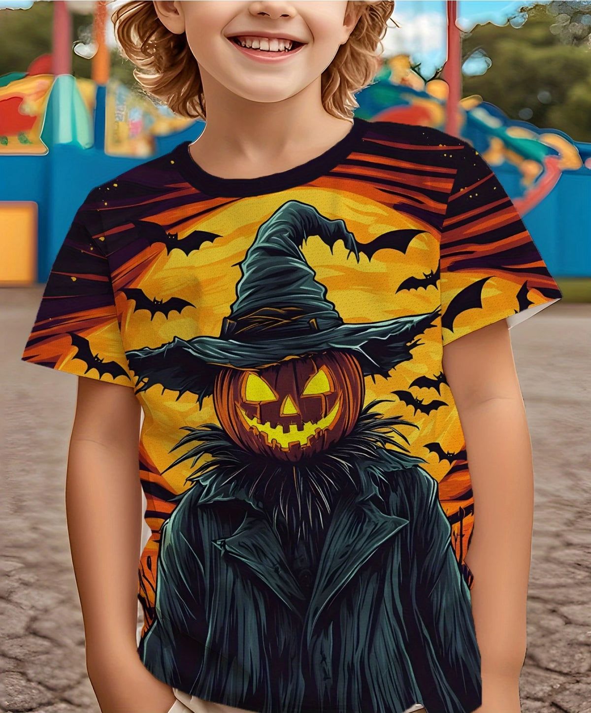 Girl Clothes Funny Terror Pumpkin Graphic T Shirt Boys Girls Halloween Short Sleeve Tops Tees 2-10Y Halloween Gift Party T-Shirt