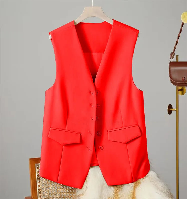 Vest Women Sleeveless Jacket Waistcoat V Neck Single Breasted Tops Outerwear Spring Summer Female 2025 Office Lady Vintage Coat
