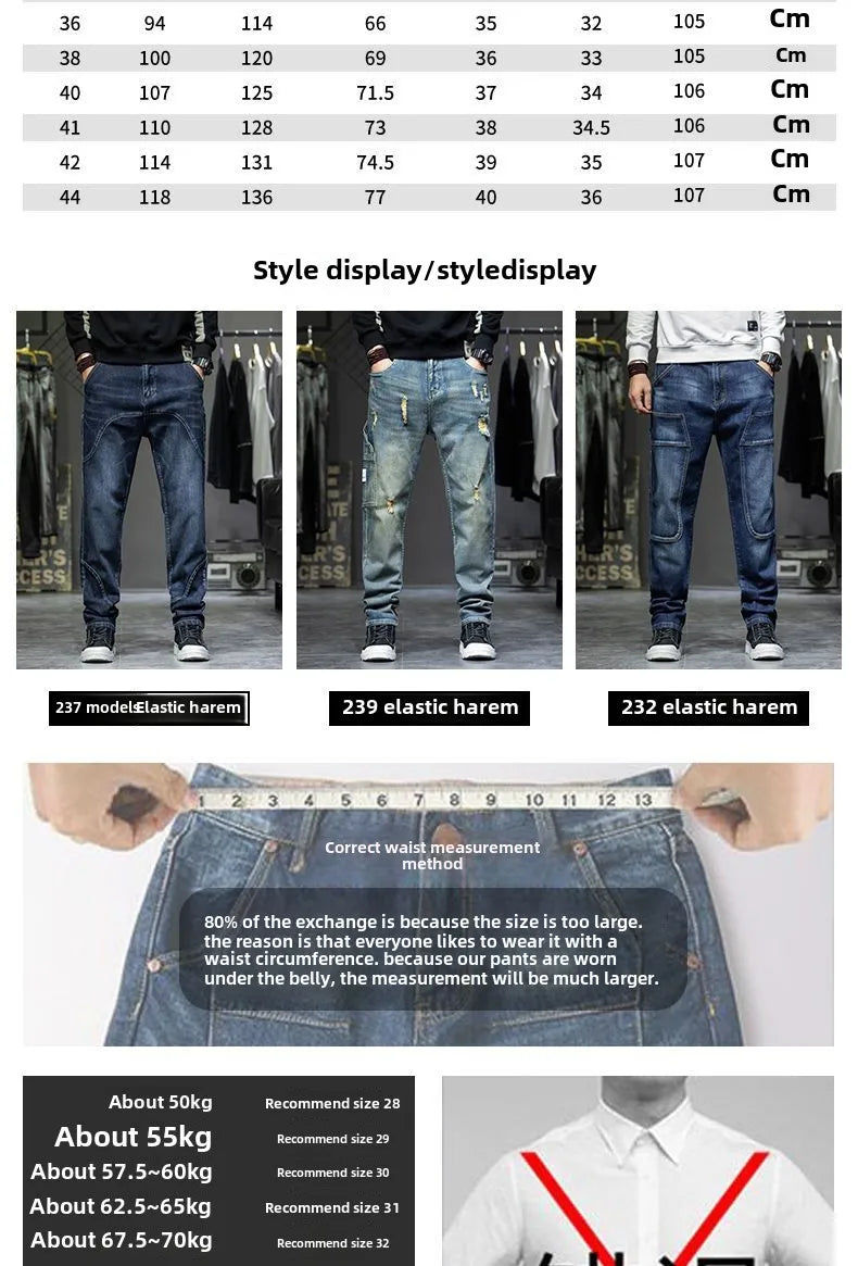 Spring Autumn Men's Jeans Luxury Fashion Plus Size 44 Boyfriend Streetwear Casual Harem Denim Jeans Pants Blue Designer Trousers