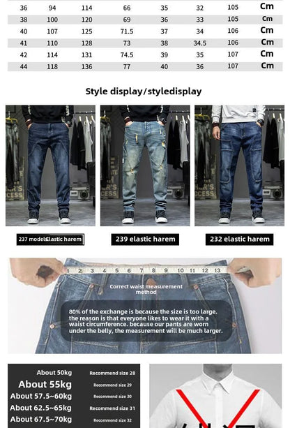 Spring Autumn Men's Jeans Luxury Fashion Plus Size 44 Boyfriend Streetwear Casual Harem Denim Jeans Pants Blue Designer Trousers