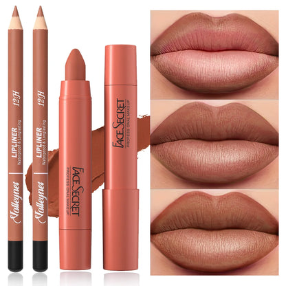 2Pcs/Set Lip Liner + Lipstick Pencil, Matte Velvet Lipstick - Long lasting Lip Combo Set Makeup tutorial Cosmetics