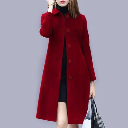 Women Wool Jacket Coat Thick Woolen Overcoat Turn Down Collar Single Breasted Vintage Outerwear Office Lady Autumn Winter 2025