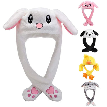 Cute Bunny Hat Ear Moving Jumping Hat Plush Rabbit Hat Cute Cap For Girls Children'S Hats