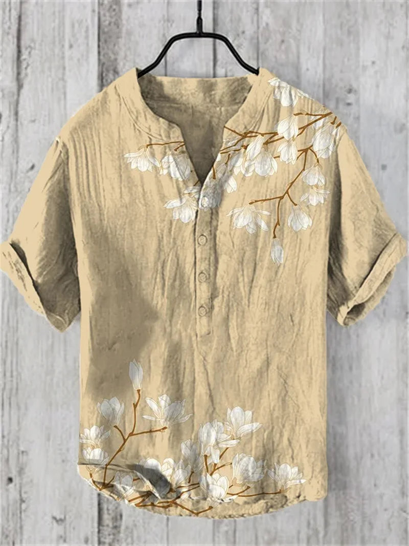 Men's linen short sleeved shirt, summer Chinese retro casual shirt