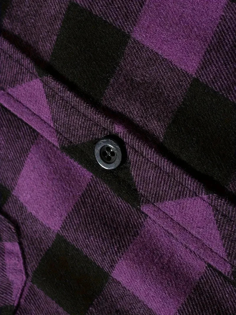 Youth Fashion Street Hooded Plaid Shirt Men's Slim Fit Long Sleeved Shirt Couple Travel Casual Shirt Men's Sports Shirt Jacket