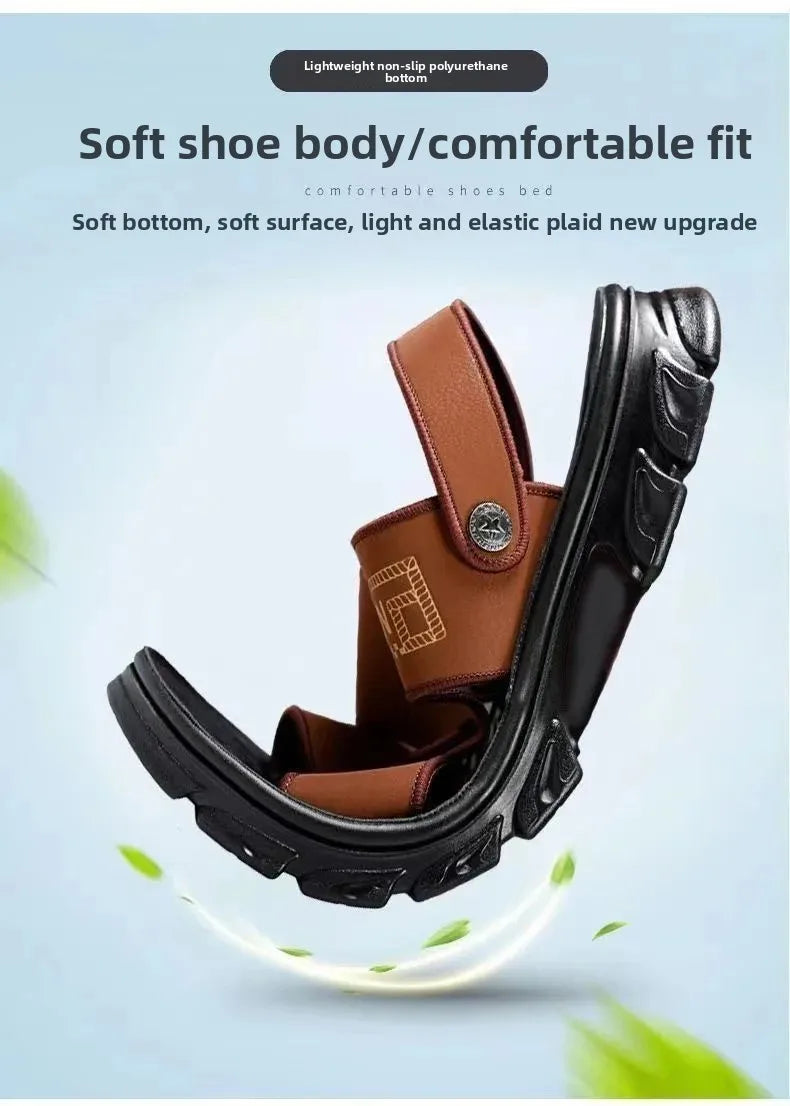 Men's Summer Thickened Anti-slip Wear-resistant Breathable Beach Sandals Driving Beachside Slip-On PVC Material Adult Footwear