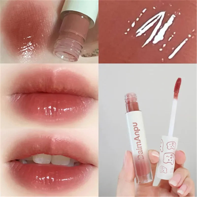 Cute Bear Liquid Lip Gloss Waterproof Non-stick Long Lasting Mirror Water Lip Glaze Lipstick Lip Gloss Beauty Cosmetic Makeup